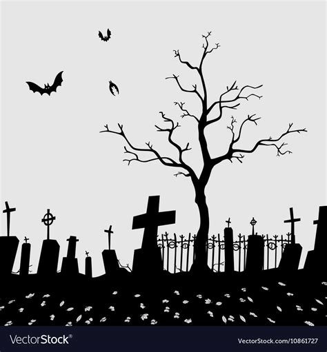 Cemetery Silhouette Royalty Free Vector Image - VectorStock | Halloween silhouettes, Silhouette ...