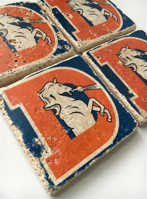 Denver Broncos Old Retro Logo Natural Travertine by JensScraps