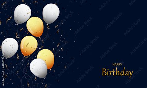 Happy birthday banner background with white and gold balloon gold glitter. Stock Vector | Adobe ...