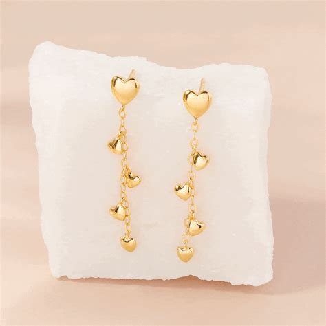 Heart Drop Chain Earrings