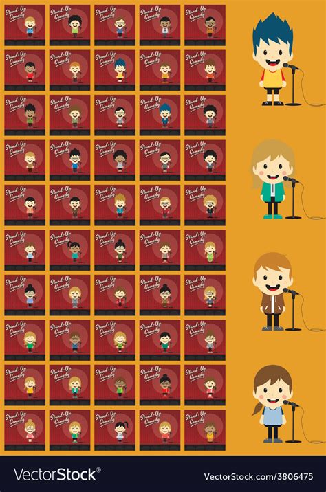 Stand up comedian cartoon character set Royalty Free Vector