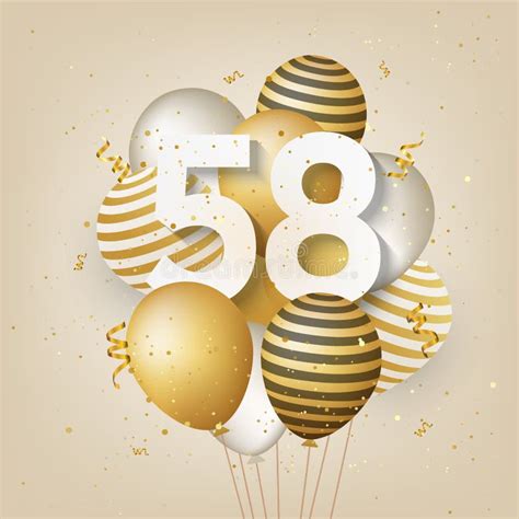 Happy 58th Birthday with Gold Balloons Greeting Card Background. Stock Vector - Illustration of ...