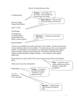 Parts of a formal letter handout | PDF