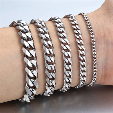 Vnox 3-11mm Men's Bracelets Silver color Stainless Steel Curb Cuban Link Chain Bracelets ...