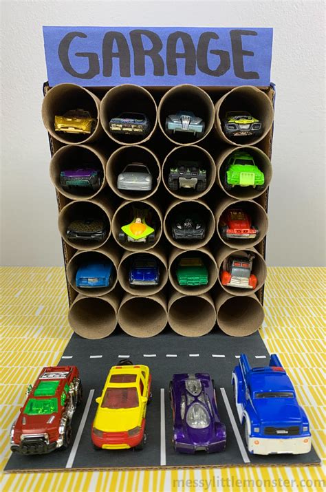 Diy toy car storage cardboard parking garage – Artofit