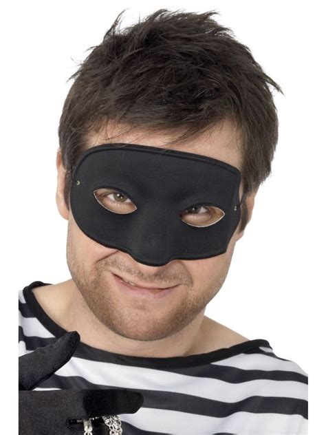 Mens Black Burglar Fancy Dress Masquerade Eye Mask-94192