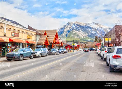 CANMORE, CANADA - OCT. 26, 2018: Downtown Main Street in Canmore ...