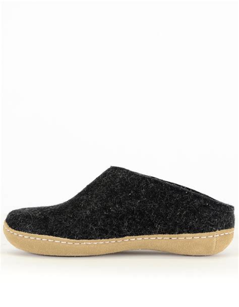 Glerups Women's Wool Slipper Leather Sole Charcoal – Still Life