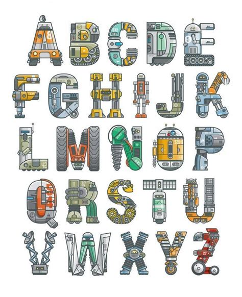 robots alphabet | Typography alphabet, Alphabet design, Lettering alphabet