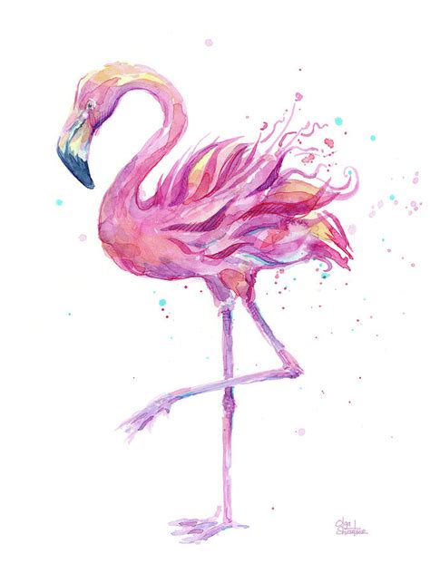 Pink Flamingo Watercolor Painting by Olga Shvartsur - Pixels