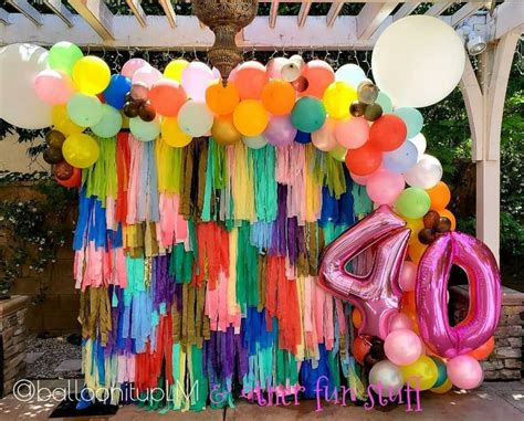 40th birthday balloon arch and fringe backdrop | 40th birthday balloons ...