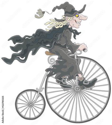 Halloween witch riding an antique bicycle Stock Vector | Adobe Stock