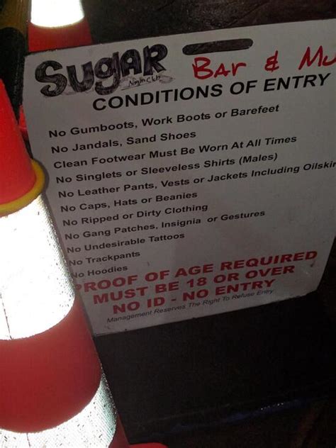 Menu at sugar night club, Gisborne