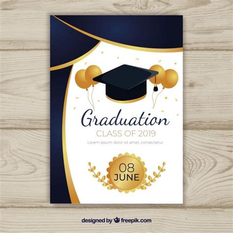 Graduation invitation template with flat design Free Vect… | Graduation ...