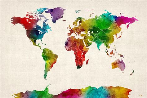 Watercolor Map of the World Map Digital Art by Michael Tompsett - Pixels