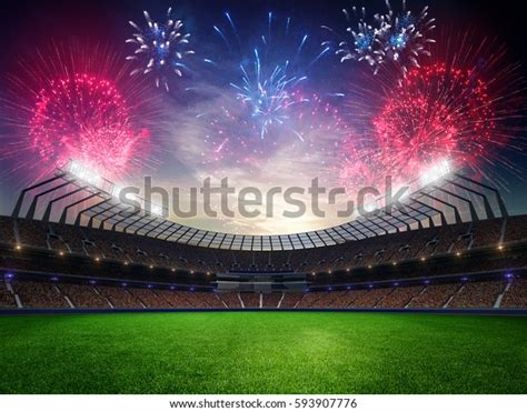 Stadium Sunset People Fans Fireworks 3d Stock Illustration 593907776 ...