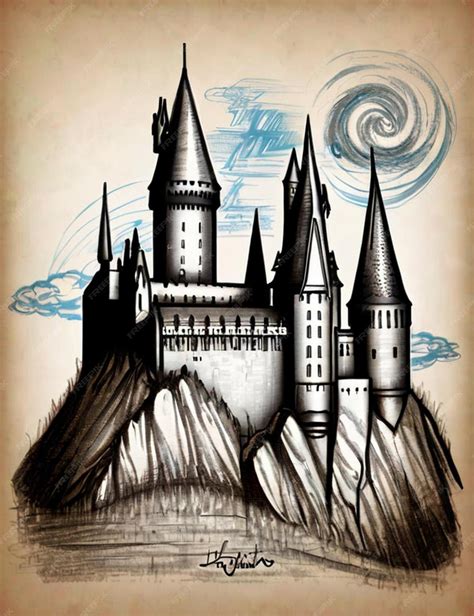 Hogwarts Castle in sketch form | Premium AI-generated image