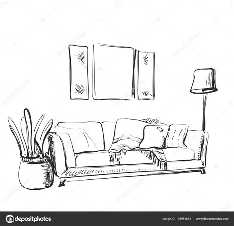 Contemporary modern interior hand drawing vector illustration. Stock Vector Image by ©Yuliia25 ...
