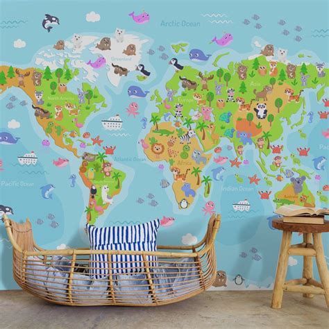 World Map for Children Wall Decal Maps Reusable Wall Sticker - Etsy