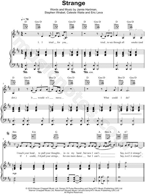 Print and download Strange sheet music by Celeste. Sheet music arranged for Piano/Vocal/Guitar ...