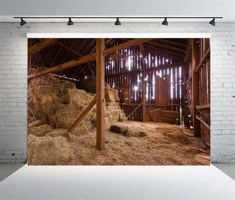 BELECO 9x6ft Fabric Farm Barn Backdrop Barn Nativity Backdrop Bales of Hay Country Photography ...