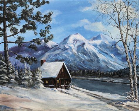 Snowy Mountain Cabin Painting by C Keith Jones - Fine Art America