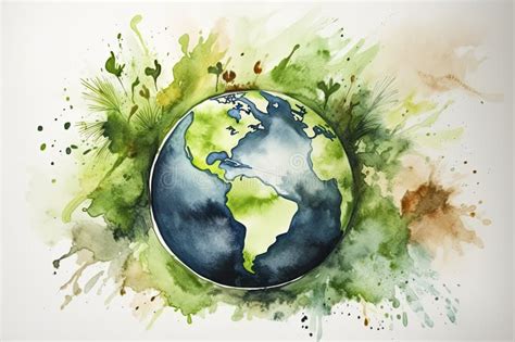 Green Earth Watercolor Art Hand Drawing Stock Photo - Image of star ...