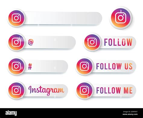 Instagram Buttons Collection with Multicolor Logo. White Social Media Tags Set with Modern Icons ...