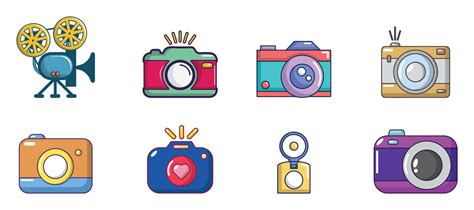 Camera icon set, cartoon style 8442505 Vector Art at Vecteezy