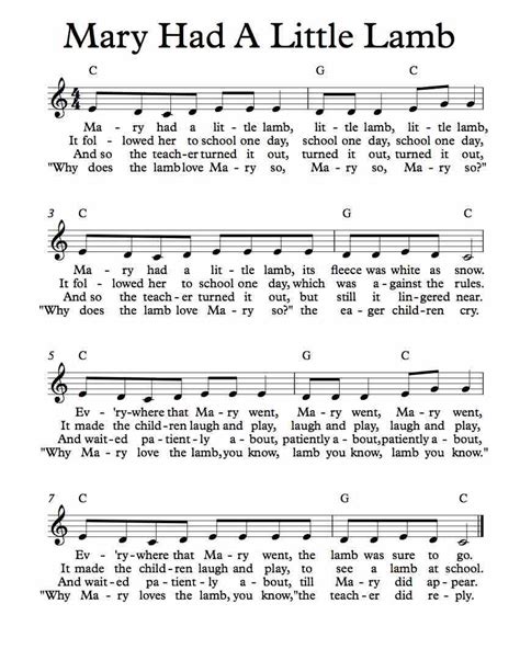 Free Lead Sheet – Mary Had A Little Lamb | Piano sheet music, Sheet ...