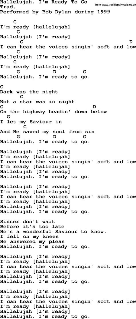 Bob Dylan song - Hallelujah, I'm Ready To Go, lyrics and chords