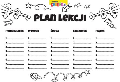 Plan lekcji - szablony do wypełnienia do druku dla dziecka. Atrakcje dla dzieci i rodziców w na ...