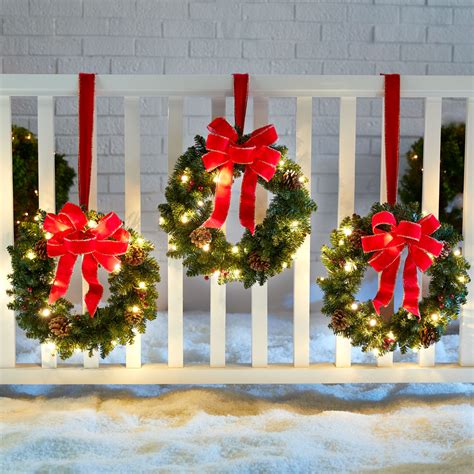 Set Of 3 Cordless Pre-Lit Mini Christmas Wreaths | Brylane Home