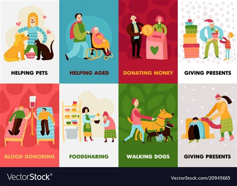 Charity types cards set Royalty Free Vector Image