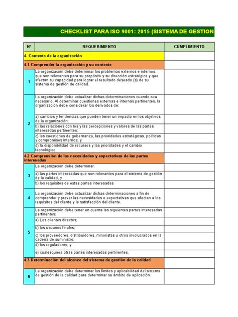 Checklist Iso 9001 2015