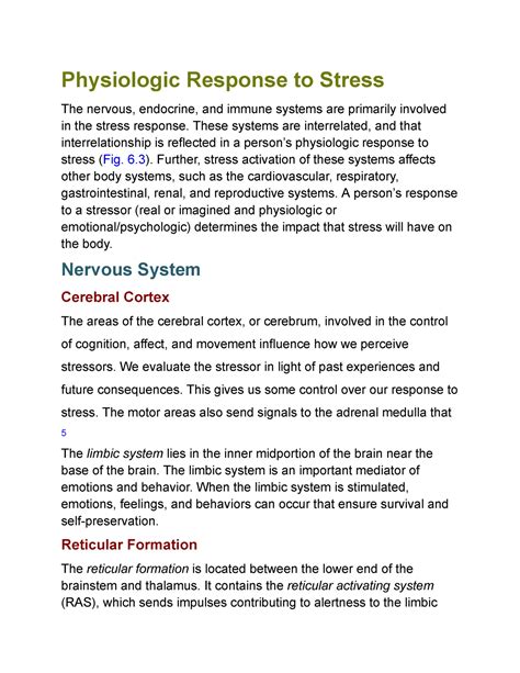 Physiologic Response to Stress - These systems are interrelated, and ...