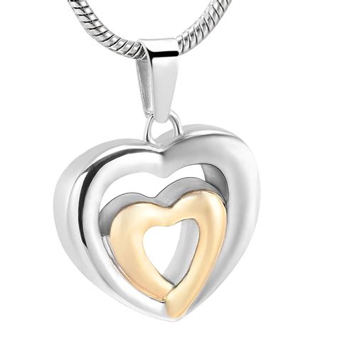 Double Heart Cremation Jewelry Urn Pendant Necklace Stainless Steel Memorial Urn Keepsakes ...