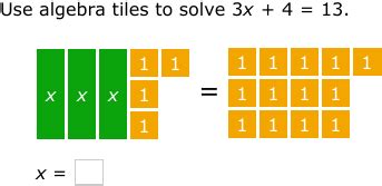 IXL | Model and solve equations using algebra tiles | 8th grade math