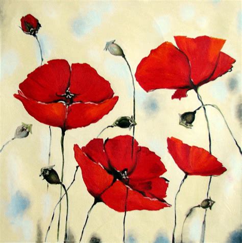 Original Painting Red Poppies Abstract Oil by ArtonlineGallery