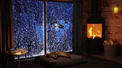 10 Hours - Cozy Hut with Crackling Fireplace, Snow and Wind - Winter ...