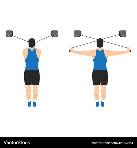 Man doing high cable rear delt fly exercise Vector Image