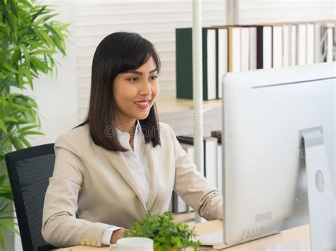 Women Working with Computer in the Office Stock Image - Image of happy ...