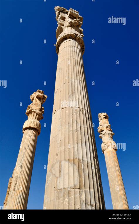 Huge columns at the Achaemenid archaeological site of Persepolis ...