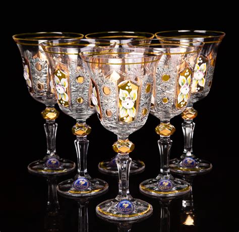 Red Wine Crystal Glasses Enamel Gold Design 220ml - Bohemia Crystal - Original crystal from ...