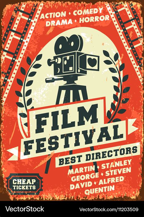 Grunge retro film festival poster Royalty Free Vector Image