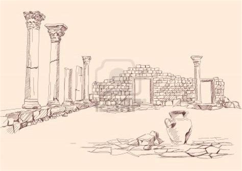 Ruins of temple , - archaeology hand drawn | How to draw hands, Archaeology, Ruins