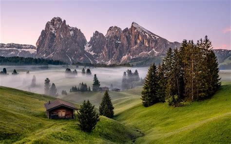 Valley In Dolomites With Early Morning Clouds Alps Italy - HooDoo Wallpaper