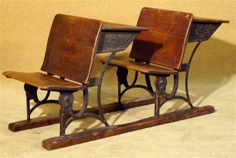 Two Antique Wooden School Desks