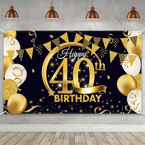 Buy 40th Birthday Party Decoration, Extra Large Fabric Black Gold Sign ...