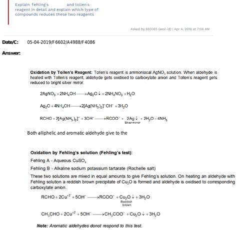 Explain fehling's solution and tollen's reagent in detail and explain which type of compounds ...